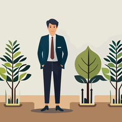 business man in place of the plant
