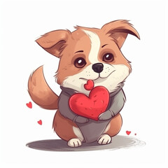 Fototapeta premium Cute Little Dog With Red Heart Illustration On White Background