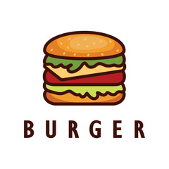 Burger logo illustration, restaurant emblem, cafe, burger and factory label, fast food, vector