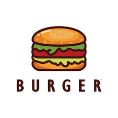 Burger logo illustration, restaurant emblem, cafe, burger and factory label, fast food, vector