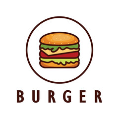 Burger logo illustration, restaurant emblem, cafe, burger and factory label, fast food, vector