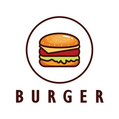 Burger logo illustration, restaurant emblem, cafe, burger and factory label, fast food, vector