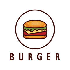 Burger logo illustration, restaurant emblem, cafe, burger and factory label, fast food, vector