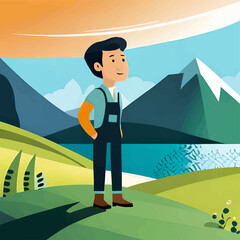 young man stands on the background of nature