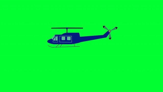 2d cartoon animation of Helicopter flying on green screen