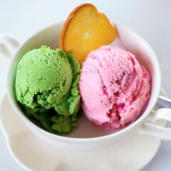 Ice cream cones on white background