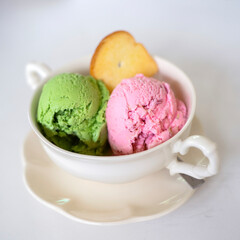 Ice cream cones on white background