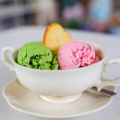 Ice cream cones on white background