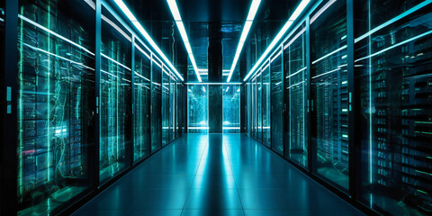 data processing infrastructure server data center with a long hallway