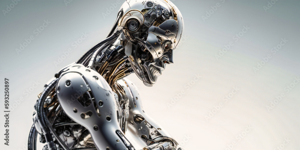 Poster a computer robot in front of a white background