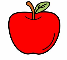 Illustration of a red apple color. Cartoon draw, apple icon. Free illustration. White background