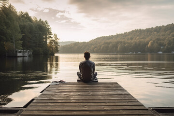 Meditation on the Dock: Stock Photo of Mindful Practice. Ai generated.