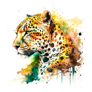 Colorful Brazilian Jaguar Illustration Wallpaper, Generate AI