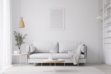 interior background sofa couch furniture loft living concrete modern floor design indoor render. Generative AI.