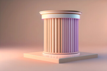 3D display podium, beige background with pedestal and flying color silk cloth curtain. Nature wind. Beauty, cosmetic product presentation stand. Luxury feminine mockup 3d render advertisement