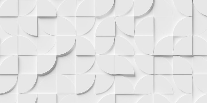 Rotated abstract offset large white polygon geometrical quarter circle pattern background wallpaper banner flat lay top view from above close up