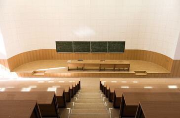 Big empty lecture hall. Upstairs view.