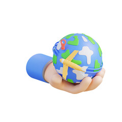 3D illustration of hand and travel around the world