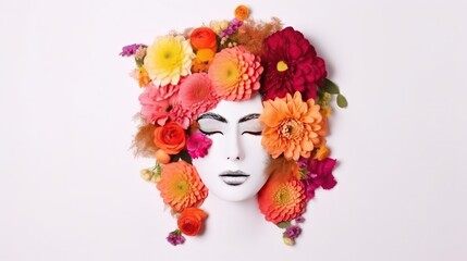Beautiful flowers arranged in shape of woman face. Fashion. Beauty. Spa. Generative AI. 