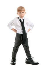 Angry little businessman on white background