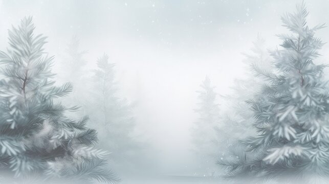 Winter abstract background, Snowy trees, Christmas picture, frost on the tree. Generative AI. 