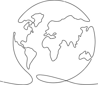 Continuous Earth line drawing symbol. World map one line art. Earth globe hand drawn insignia