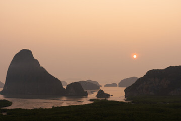 Beautiful View of Phang Nga Bay from Samed Nang Chee at Sunrise
