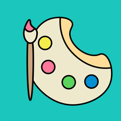 Paint brush and palette with colorful dots. Flat style vector illustration.