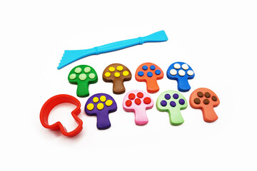 Fototapeta premium modeling clay, clay, kid, art, colors, craft tool, molds, mushroom, group, red, yellow, green, blue, pink, brown, purple, Education, artist