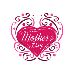 Happy Mother's Day Lettering with Cute Red Heart Illustration. Mothers Day Typography with Doodle Style. Can be Used for Greeting Card, Poster, Banner, or T Shirt Design
