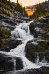 Fototapeta na wymiar illustration of a beautiful nordic waterfall - generative AI