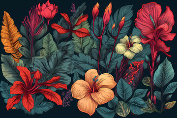 patrón de flores y plantas tropicales