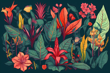 patr&oacute;n de flores y plantas tropicales