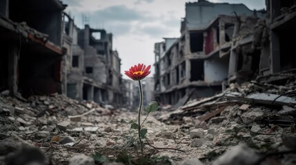 Single flower in the middle of a war zone