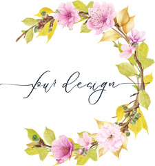 cherry blossom floral wreath illustration 