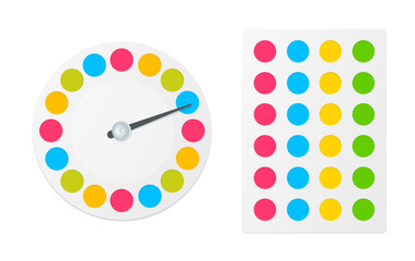 Twister Game Board and Mat with Color Circles Set Isolated on a White Background. Vector illustration of Leisure Concept - 593263097