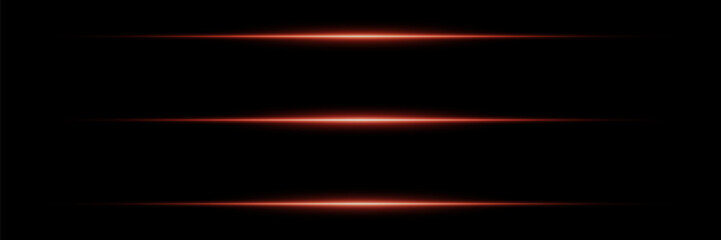 Red neon stripes or light flash. Laser beams, horizontal beams. Beautiful light reflections. Glowing stripes on a black background.