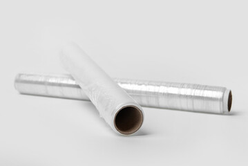 Rolls of stretch wrap on white background