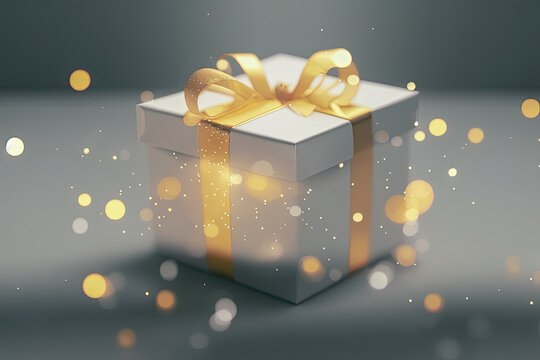 White gift box with golden with a golden ribbon 11, created with AI