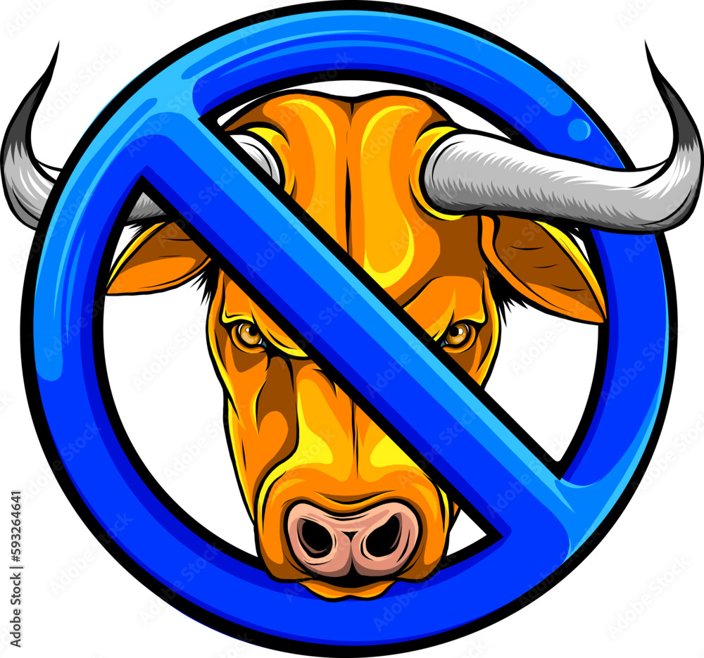 Poster Cow head icon in prohibition circle vector illustration