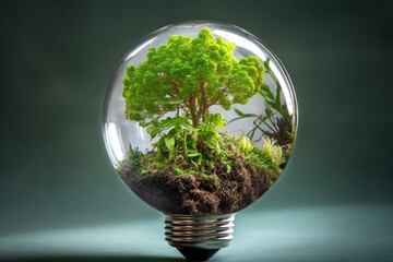 Eco-system within light bulb. generative AI