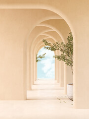 interior corridor with arches in mediterranean style 3D rendering