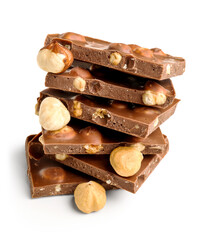 Sweet tasty chocolate with nuts on  white background