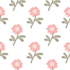 Cute flower seamless pattern in simple style. Hand drawn floral endless background.