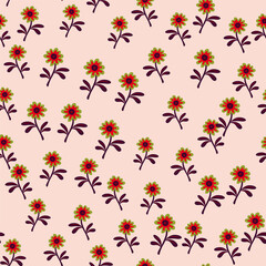 Cute flower seamless pattern in simple style. Hand drawn floral endless background.