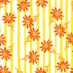 Doodle chamomile seamless pattern. Hand drawn ditsy print. Abstract floral ornament. Simple botanical backdrop.