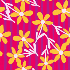 Stylized tropical simple flower seamless pattern. Decorative floral ornament endless background.