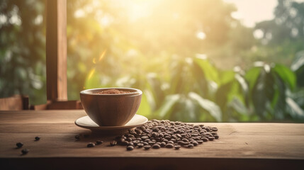 Coffee cup on natural background. Illustration AI Generative.