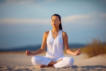 Fototapeta na wymiar Beautiful woman meditating in yoga pose. Digital ai art