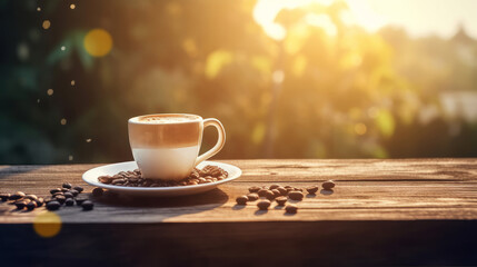 Coffee cup on natural background. Illustration AI Generative.